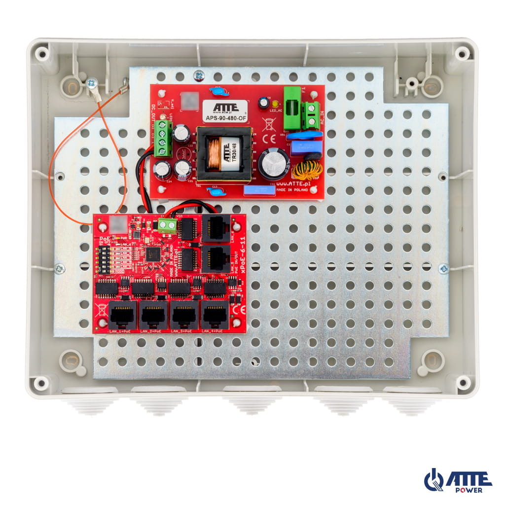[IP-5-11-L3] ATTE - Kit PoE 5 caméras 96 W – coffret extérieur IP55 240 × 190 × 90 mm
