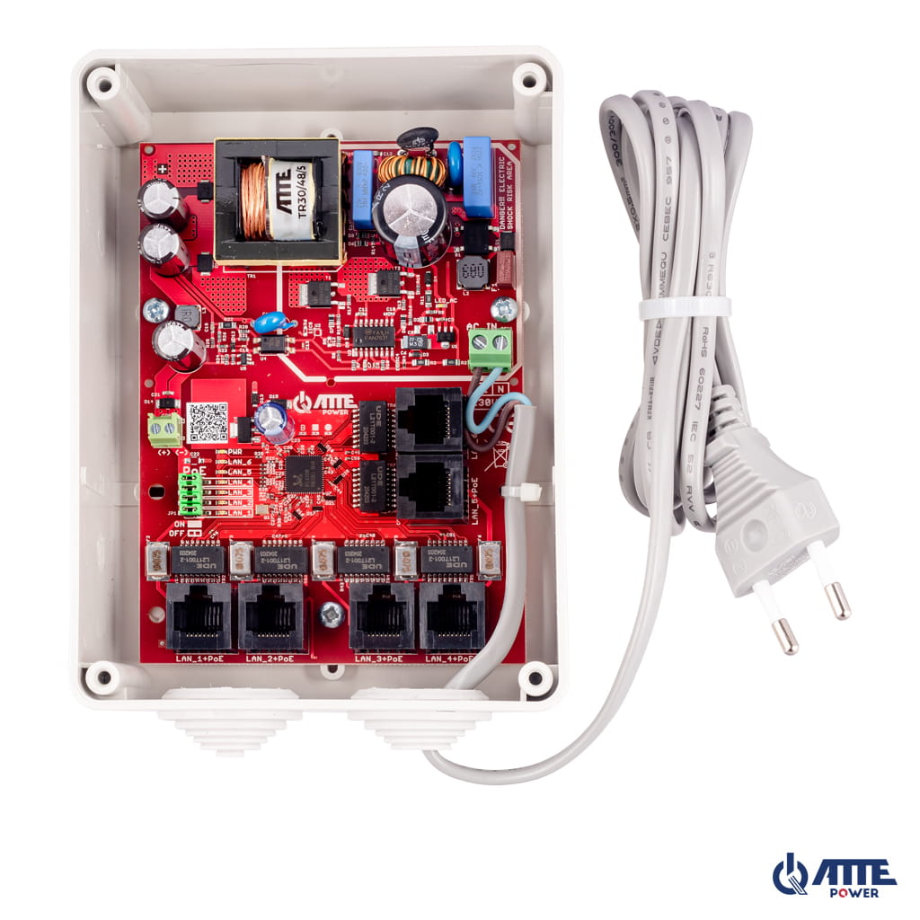 [IPB-5-10A-S4] ATTE - Kit PoE 5 caméras 90 W – coffret extérieur IP55 110 × 160 × 70 mm